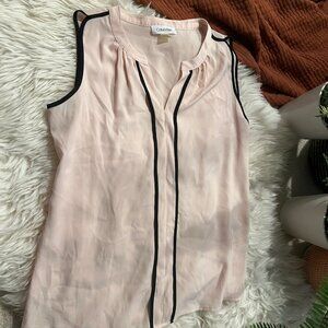 Calvin Klein Layering Sleeveless Blouse | XS | Periwinkle Pink with Black Trim